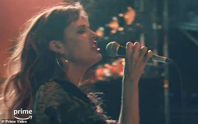 Rocking it: Elvis' granddaughter channeled the music icon as lead singer Daisy Jones for the minute-and-a-half-long clip and even showed off some of her singing talent.