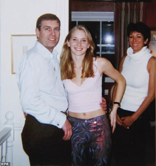 Undated photo issued by the US Department of Justice of (left to right) the Duke of York, Virginia Giuffre and Ghislaine Maxwell