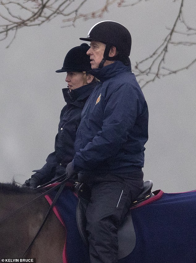 Prince Andrew, Duke of York, is seen riding into Windsor Castle