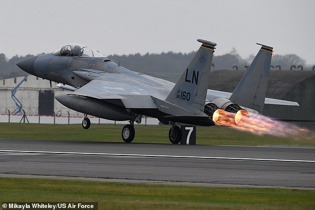 Zelensky is asking the Western allies to provide missiles and long-range aircraft to help his forces push back the Russian invaders (US F-15 fighter jet pictured)