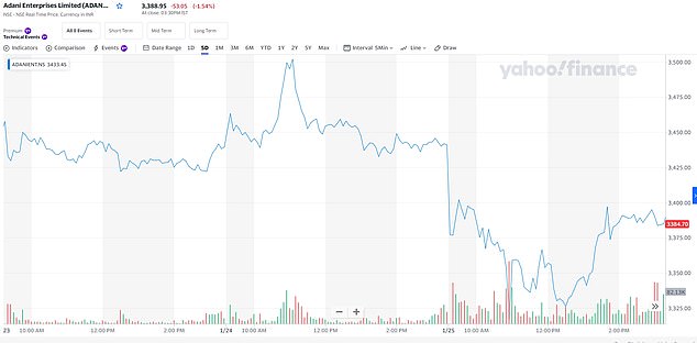 After the report was filed, flagship Adani Enterprises fell 4 percent before leveling off.