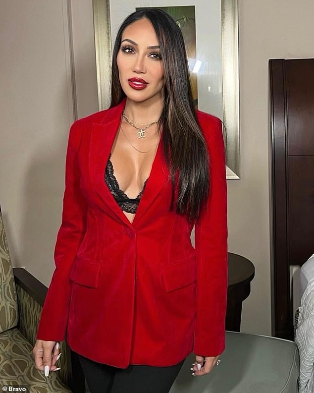 Red Hot!  Giudice's sister-in-law, Melissa Gorga, cut a sultry figure in a bright red blazer over a lacy black bra.