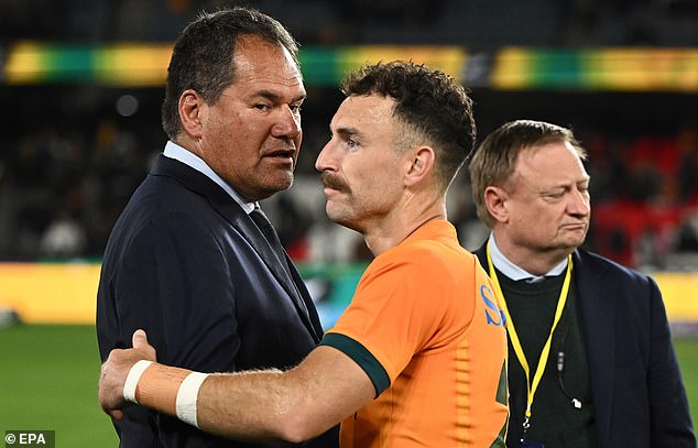 Nic White (right), pictured with former manager Dave Rennie after a heartbreaking loss to New Zealand late last year, said he was 