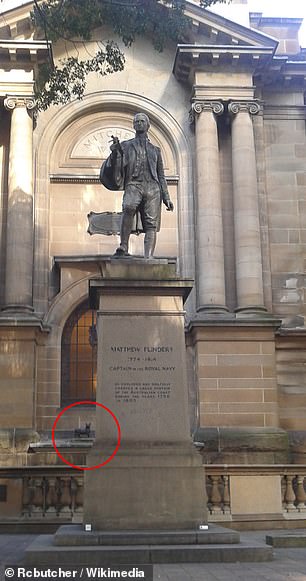 The statue of explorer Matthew Flinders with his cat Trim in Macquarie Street, Sydney