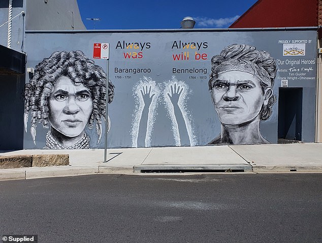 Sydney muralist Tim Guider painted the first public art depicting husband and wife and the leaders of the Eora, Bennelong and Barangaroo people, in Sydney's western suburb of Petersham.