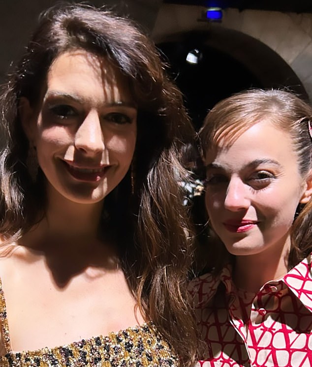 Starstruck: Anne Hathaway was a highlight for Beatrice.  Captioning a selfie with the 40-year-old Oscar winner, she wrote: '@annehathaway I love you so much'