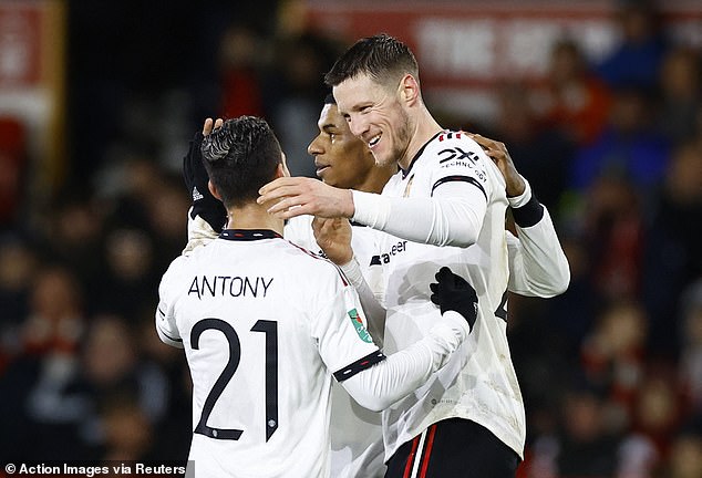 Weghorst celebrated with his teammate Antony, who had started the play for the goal.