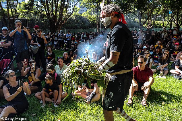 The rally opened with a smoking ceremony, followed by traditional dancing (pictured) and a recognition of the country by Uncle Dave Bell.