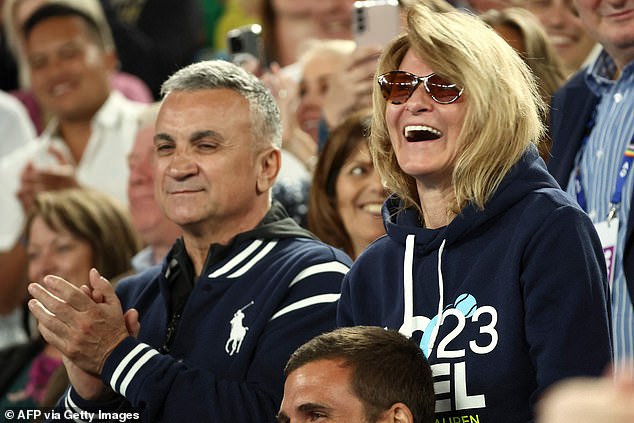 Srdjan Djokovic and his wife Dijana watch Novak during his quarterfinal win over Andrey Rublev on Wednesday