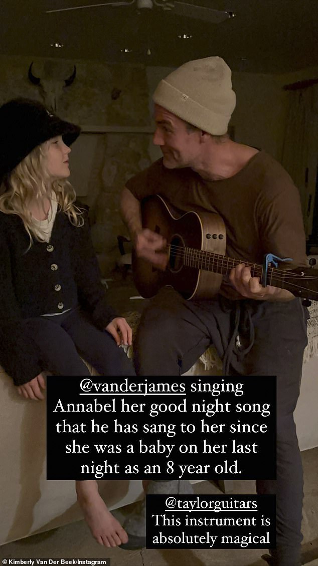 Special song: Annabel's mother, Kimberly Van Der Beek, took to her Instagram page and shared a photo of her husband playing the guitar and singing a goodnight song to their daughter on Tuesday night, the day before her birthday .