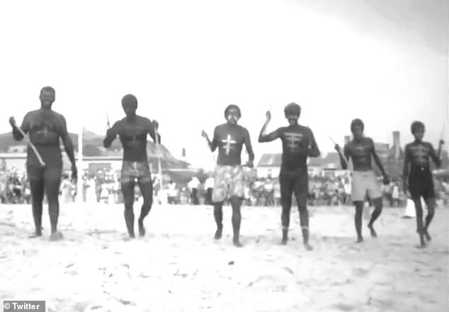 The 1970 clip showed a second group of young Newcastle men also wearing black full body paint.