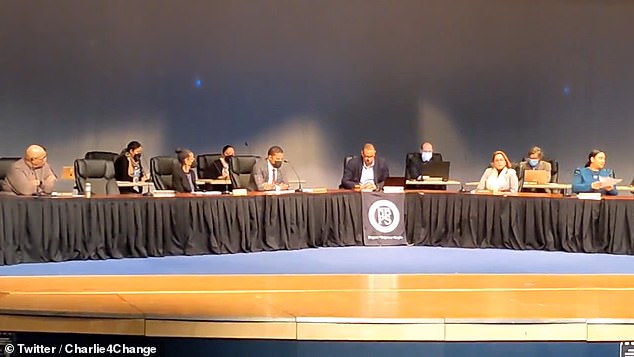 New Brunswick Public School District Superintendent Aubrey Johnson (center left) told a school board meeting that Shin attended multiple classes over four days.