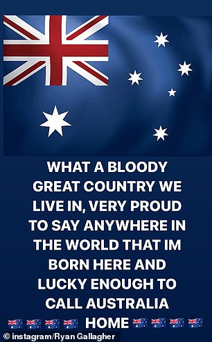 He posted a photo of the Australian flag on Instagram and wrote some moving words next to it.