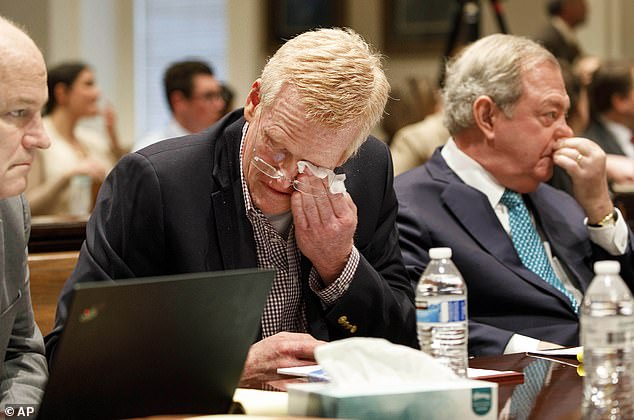 Alex Murdaugh is emotional after seeing his family in the courtroom as opening statements begin in his double murder trial at the Colleton County Courthouse in Walterboro.