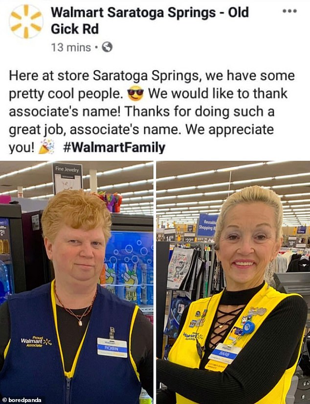 In Saratoga Springs, upstate New York, the local Walmart posted an awkward message saying it appreciated its Walmart associates without editing their names in the first place.