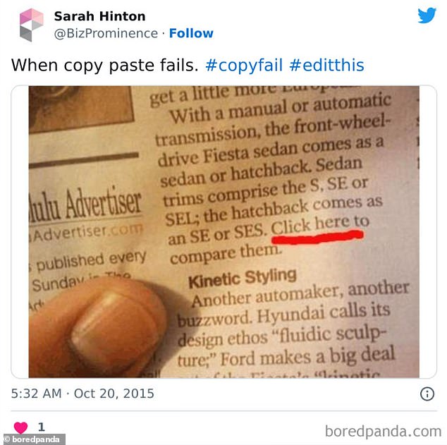 Readers were amused after a magazine copied an online article in its print edition and failed to remove a mention about clicking a link.