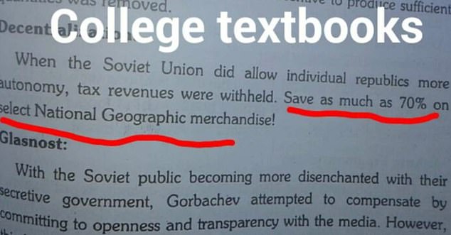 A US student was shocked to find that the person who wrote his textbook copied directly from a National Geographic article and forgot to mention the magazine's merchandise.