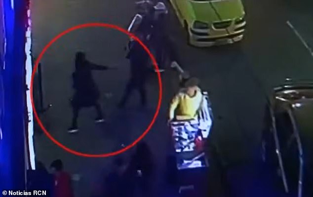 Surveillance camera showed Valentina Trespalacios (middle of circle) and her boyfriend, John Poulos (right side of circle), entering the Nexxus bar in Bogotá, where she worked her last gig as a DJ early Saturday morning before They will find her dead the next day.  day