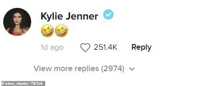 You like me?  Kylie certainly saw the funny side when she shared a comment below the video of two crying and laughing emojis.