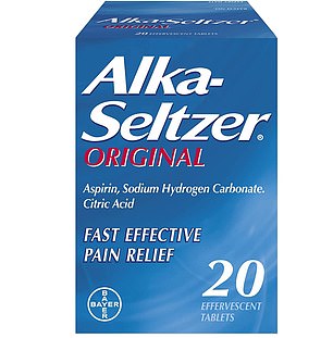 Alka-Seltzer Original 20 effervescent tablets contains 477 mg of sodium per tablet