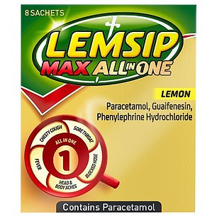 Lemsip Max All in One Lemon was also found to contain 129mg sodium per sachet