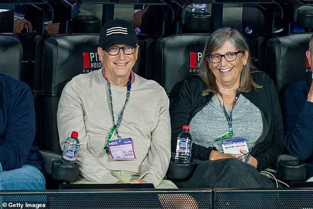 The 67-year-old Microsoft founder kept low-key in a black cap as he watched the women's semifinals with his sister Kristianne.