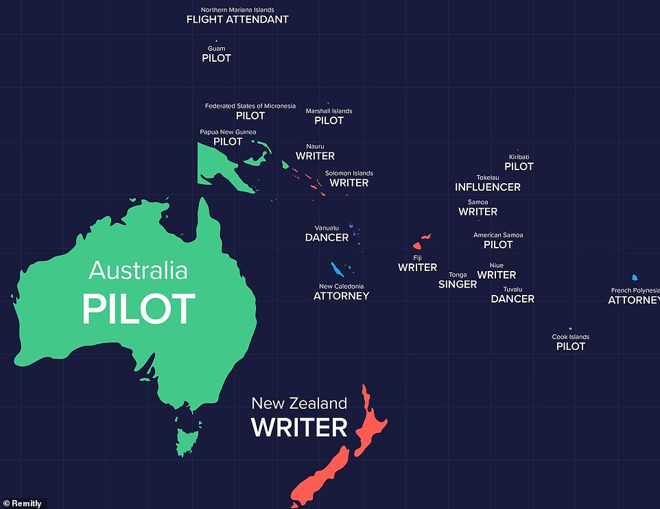 When it comes to the Oceania region, being a flight attendant is number one in the Northern Mariana Islands and being a singer is top in Tonga