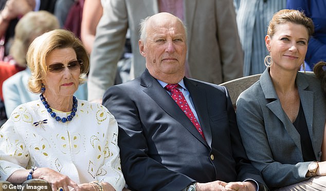 The King and Queen of Norway and Princess Märtha Louise pictured in July 2017 at the unveiling of the Norwegian Hiking Association's gift for the Queen of Norway's 80th birthday.