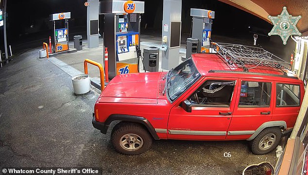 The driver backed into the store and ATM to try to open it (pictured)