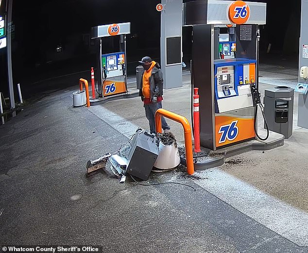 When they rammed the car into the ATM and the building didn't work multiple times, they resorted to running him over near the gas pump.