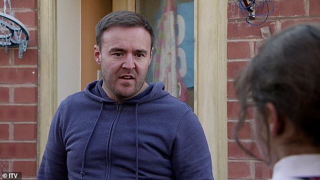 Trapped: Following his plan for revenge, Tyrone (Alan Halsall) catches Hope leaving the yard with David's weasel and immediately demands answers.