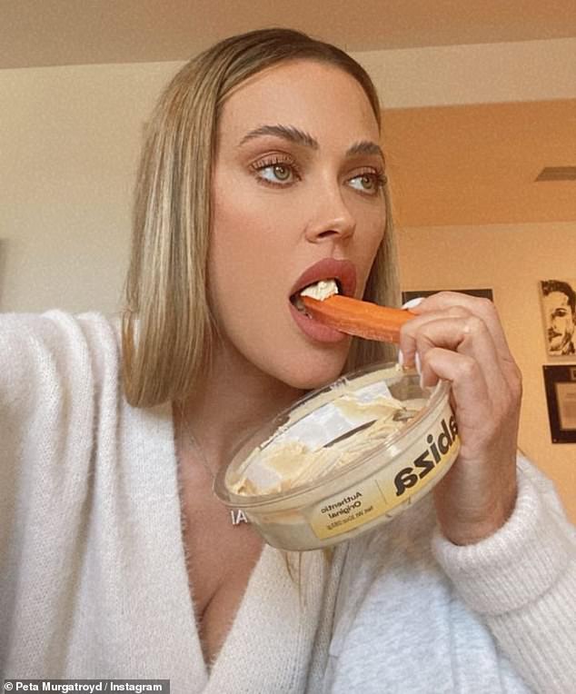 Pregnancy cravings: The dancer also included a video of herself talking about her pregnancy cravings, specifically her love of hummus, while snacking on a carrot  