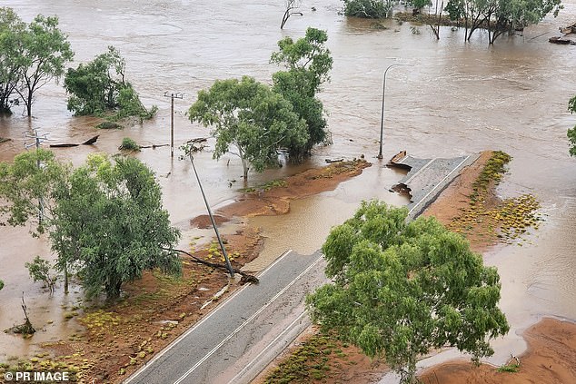 The crocodile is believed to have been brought to the city by the recent flooding of the Fitzroy River (pictured) which reached a record 15.8 meters on January 4.