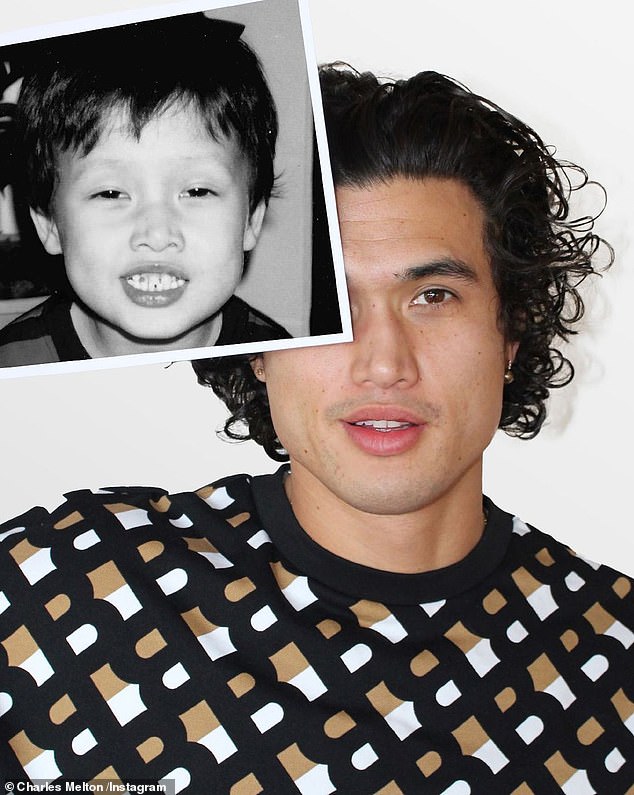 Olympic Physique: Riverdale star Charles Melton was also spotted wearing the same shirt, though his photo focused on his chiseled jawline and slicked-back wet hair.