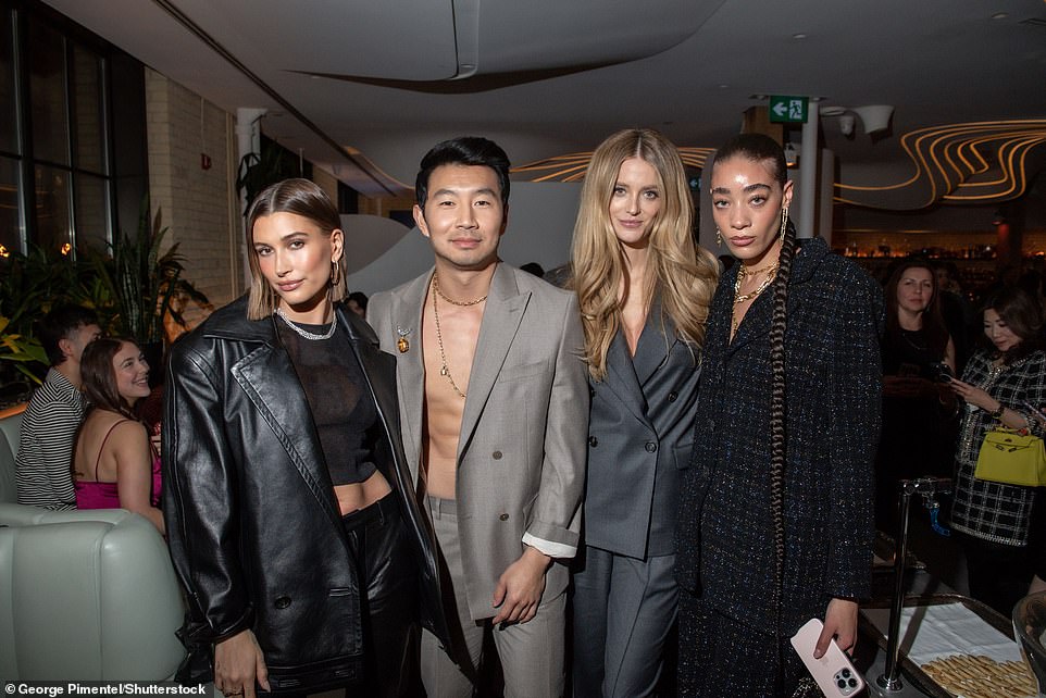 Mixing It Up: Once inside the event venue, Hailey mingled with the likes of Marvel heartthrob Simu Liu and fellow catwalk experts Kate Bock and Reign Judge.