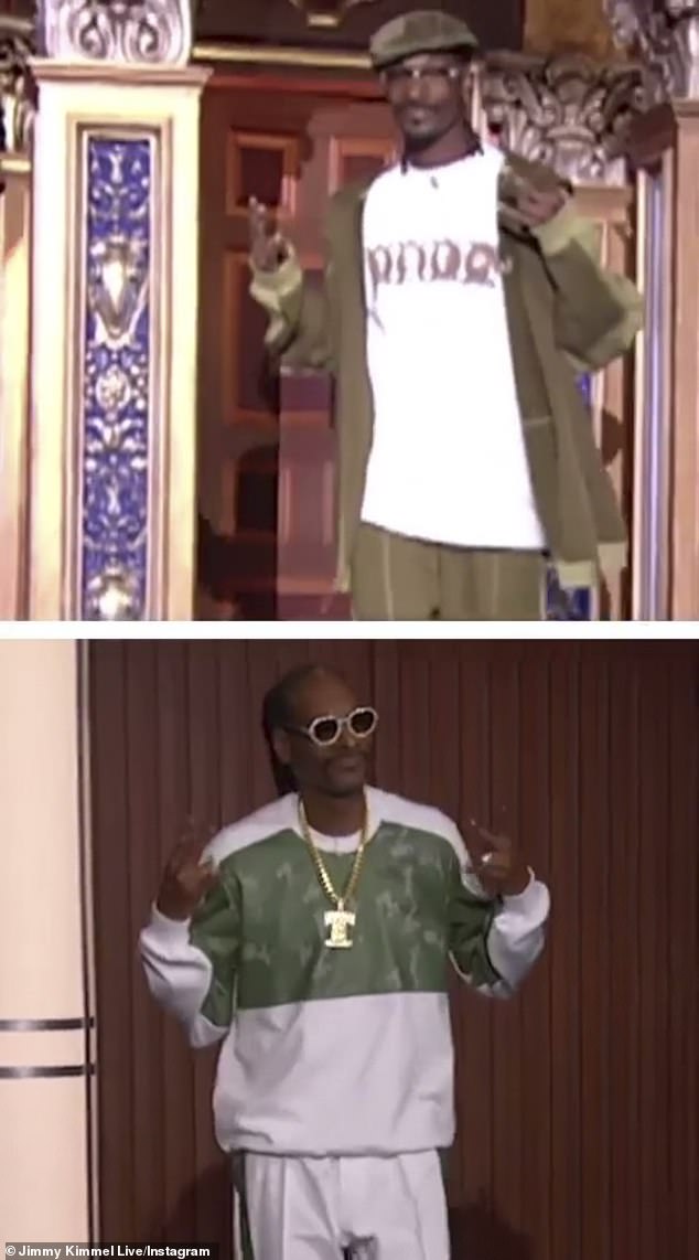 Flashback: As for Snoop (born Calvin Cordozar Broadus Jr.), now 51, he was wearing a green and white tracksuit that wasn't too far from his 2003 look.