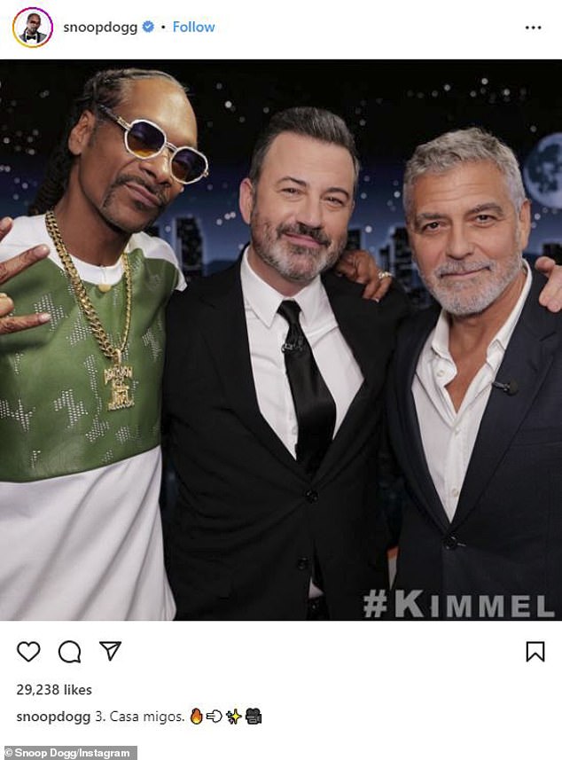 Have fun: Snoop also called himself Kimmel and Clooney the '3.  Casa migos' as a nod to Clooney's Casa Migos tequila line