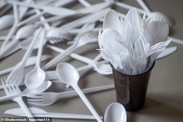 Individuals could face a maximum fine of $11,000 for the continued distribution, sale, or supply of prohibited products, such as plastic cutlery (file image), while businesses could be fined $55,000.