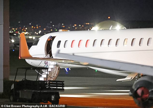 Comfortable: The couple enjoyed a comfortable ride home in their luxurious private jet