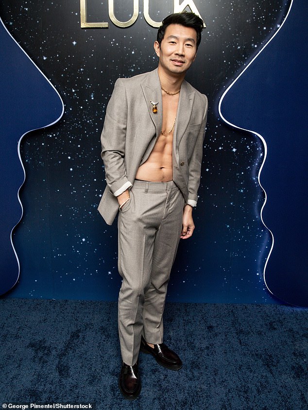 Superhero: The Marvel star looked like a superhero with her washboard stomach at the A-list soiree. Appearing to support Tiffany & Co.'s dazzling LOCK collection, Simu turned heads in her gray blazer, matching pants and no dress shirt