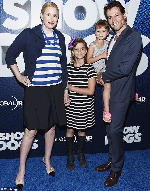 In December, the Welsh actor filed for custody and visitation rights to see his children, Elsie, now 9, and Ella, 13. He is pictured with his ex-wife, Alice Evans, and their daughters in 2018 .