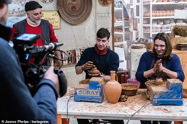 Fantastic friends: In another instant, the couple participated in a pottery class as they continued to explore the country.