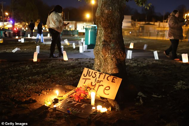 People attend a candlelight vigil in memory of Tire Nichols at Tobey Skate Park on January 26 in Memphis.