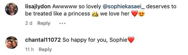 Love: Fans were delighted to see the beloved couple share their relationship with one writing: 'Love this for you Sophie'