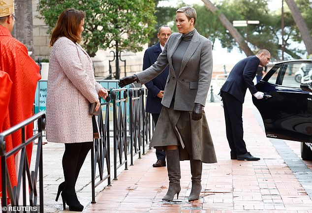 Melanie-Antoinette Costello de Massy, ​​Prince Albert's second cousin, welcomed the Princess to the Cathedral before the service.