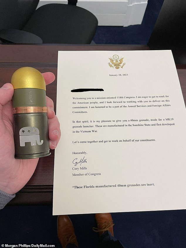 Mills handed out grenades accompanied by letters to other members of Congress