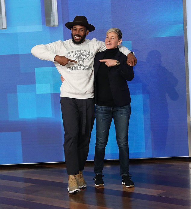 Toxic workplace scandal: tWitch (born Stephen Laurel Boss) died of a self-inflicted gunshot inside a Los Angeles motel room on December 13 at the age of 40.  He is pictured with Ellen DeGeneres before she ended the show amid toxic workplace claims.