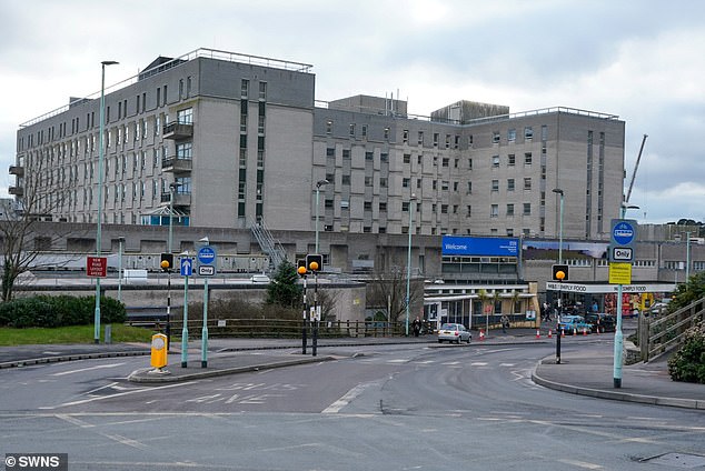 The hotel, which describes itself as 'stylish' and 'the perfect home away from home', charges around £85 per room for a room with bed and breakfast included, meaning the cash-strapped NHS trust could be spending over £100,000 per month on rooms. Pictured, Derriford Hospital