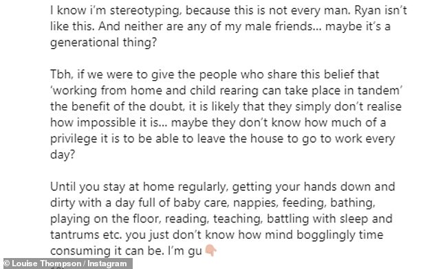 Candid: The former Made In Chelsea star, 32, took to Instagram on Friday to applaud the attitude, claiming it underestimated the responsibilities involved in raising children