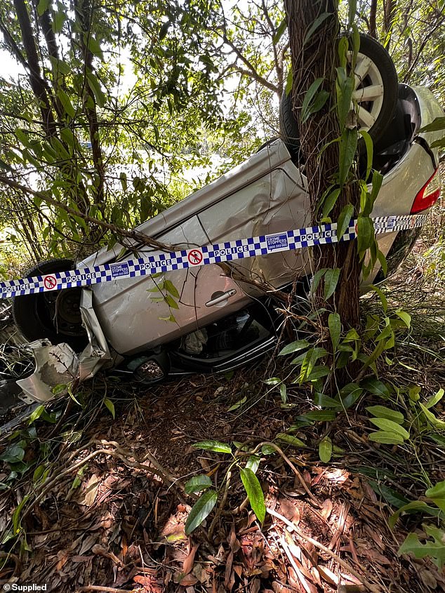 The vehicle 'broke through a concrete bollard and then bounced' in the air, hitting several trees and flipping over before coming to a stop.